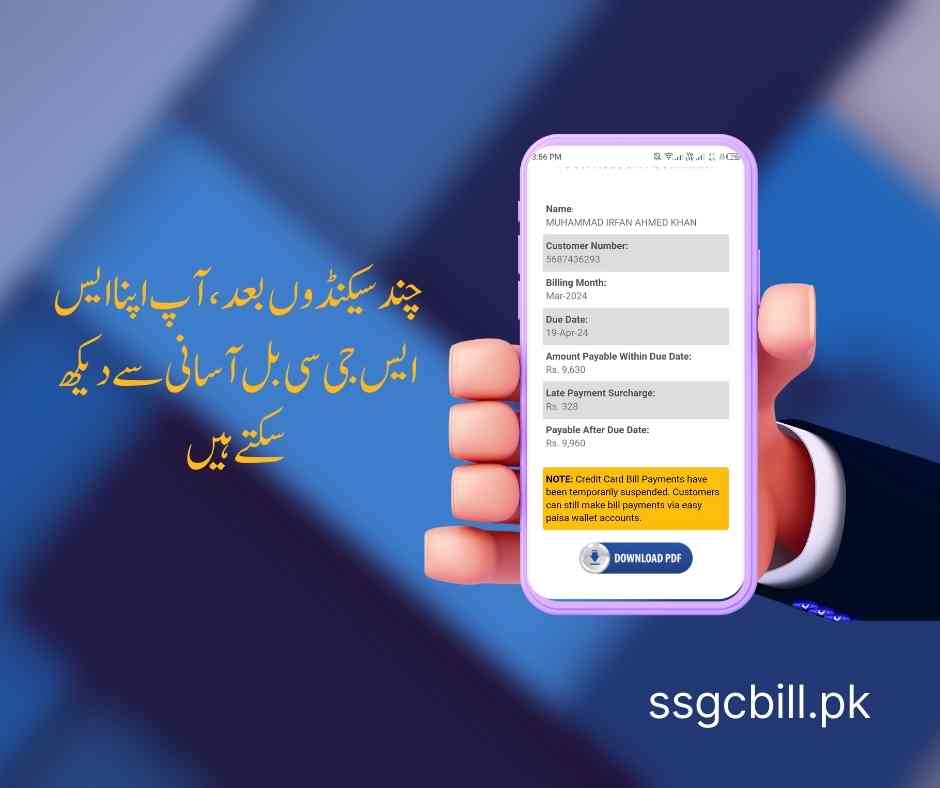 Within a few seconds, your SSGC bill will appear. Click on the Download PDF button to save your bill in Urdu.