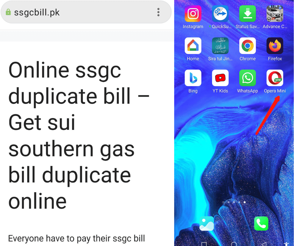 get ssgc duplicate bill on Opera